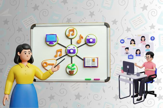 Guru mengajar siswa menggunakan teknologi digital di dalam kelas